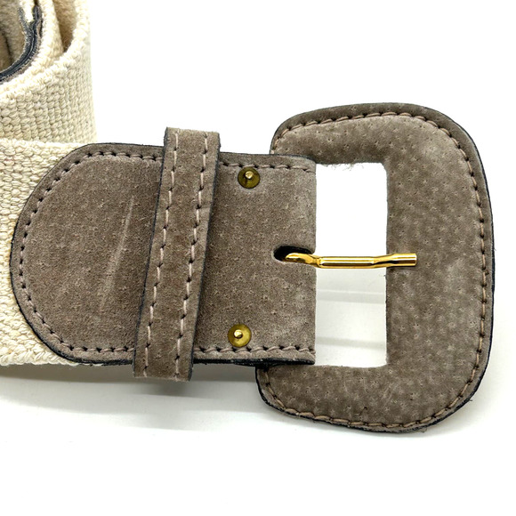 Anne Klein II for Calderon Vintage Genuine Leather Belt Elastic Suede Buckle Lg - Picture 2 of 8